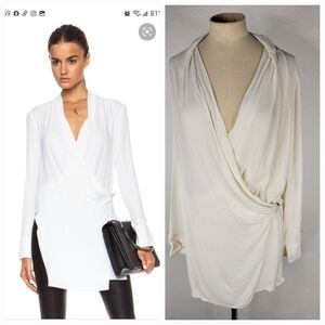 Helmut Lang Sz M Foldover Drape Blouse Faux Wrap Tunic Top E07HW504